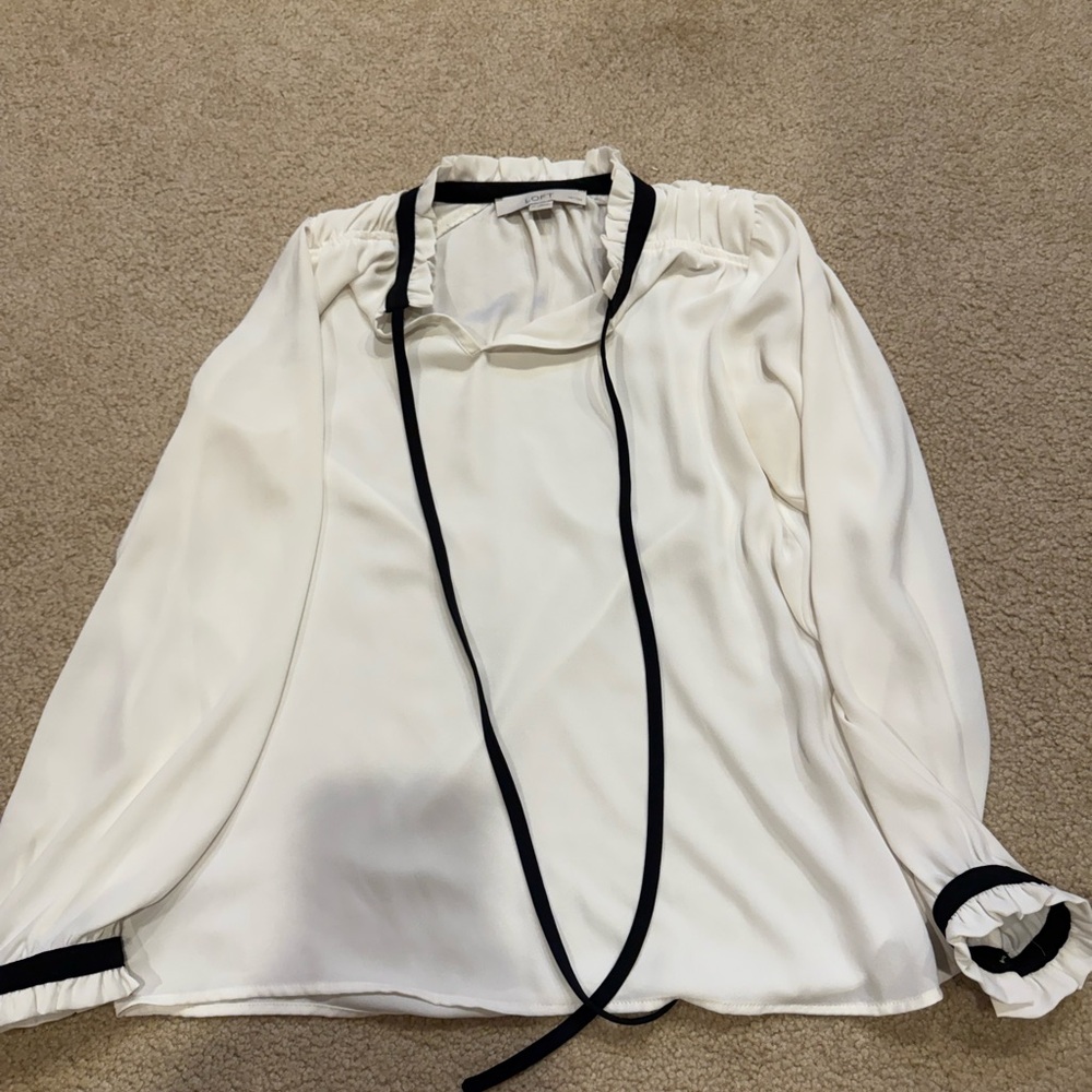 LOFT Cream Blouse with Black Accents